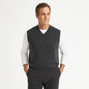 Men’s Lambs Wool Sweater Vest XL Gray V Neck Layering Timeless Business Casual